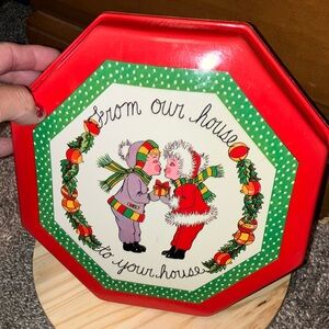 Vintage Kmart 1970 Charming Red Holiday Tin with Festive Design Made In U.S.A.